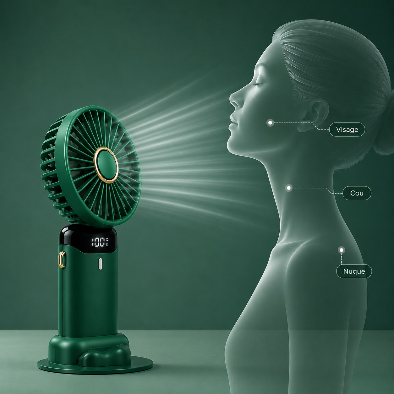 Flux d’air ciblé du ventilateur vers le visage et le cou