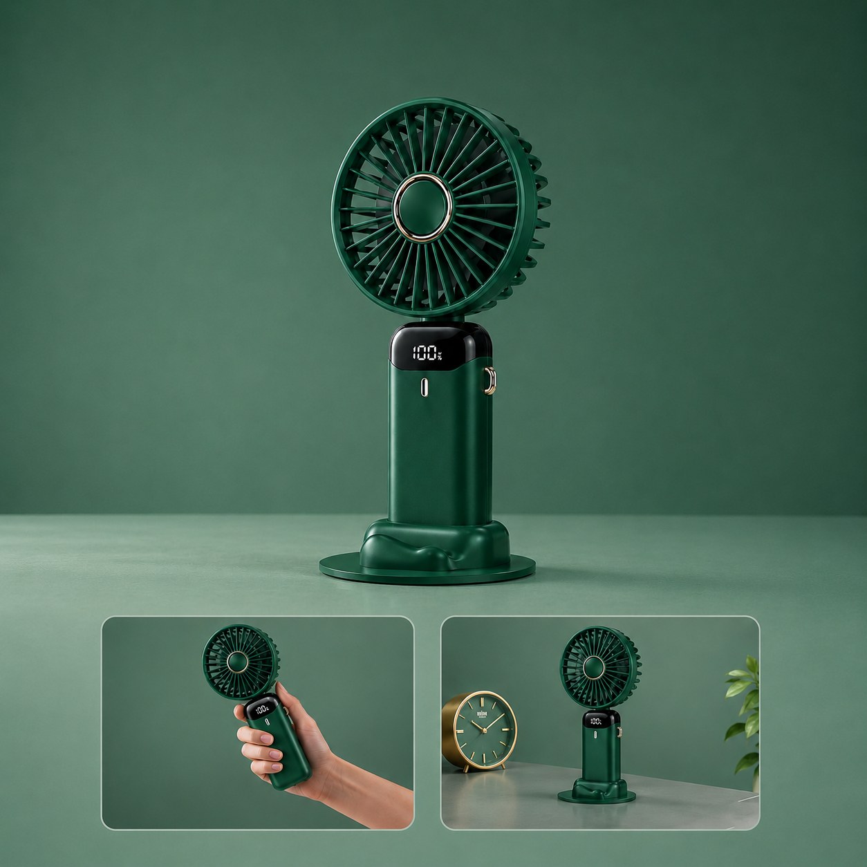 Ventilateur posé sur sa base stable sur une table